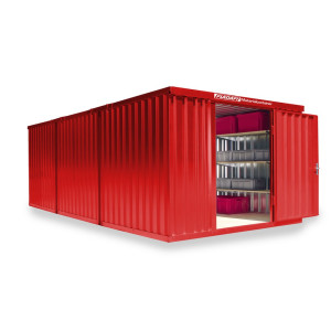 Kompozycja kontenera materiałowego FLADAFI®, lakierowana, 3 moduły, wys. × szer. × gł. 2150 × 3050 × 6520 mm, wstępnie zmontowana, podłoga drewniana, kolor ogniście czerwony