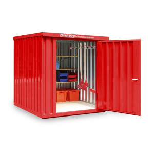 Kontener materiałowy FLADAFI®, pojedynczy moduł, lakierowany, wys. x szer. x gł. 2150 x 2100 x 2170 mm, zmontowany, drewniana podłoga, kolor ognistoczerwony