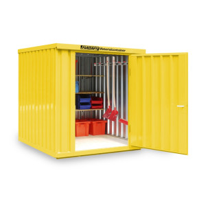 Kontener materiałowy FLADAFI®, pojedynczy moduł, lakierowany, wys. x szer. x gł. 2150 x 2100 x 2170 mm, zmontowany, drewniana podłoga, kolor żółty sygnałowy