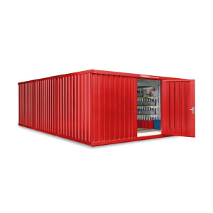 Kompozycja kontenera materiałowego FLADAFI®, lakierowana, 3 moduły, wys. × szer. × gł. 2150 × 5080 × 6520 mm, wstępnie zmontowana, podłoga drewniana, kolor ogniście czerwony