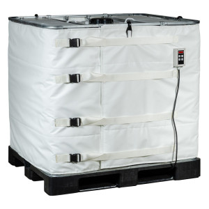 Kołnierz grzewczy do kontenerów IBC Kuhlmann, odpowiedni do przemysłu spożywczego oraz farmaceutycznego, 1000 l, cyfrowy sterownik, 0–40ºC, 230 V, 1300 W, dł. x wys. 4400 x 1000 mm