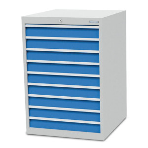 Szafa z szufladami Bedrunka+Hirth R 24-24, wys. x szer. x gł. 1019 x 705 x 736 mm, kolor jasnoszary, kolor jasnoniebieski, 9 x szuflada 9 x 100 mm