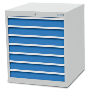 Szafa z szufladami Bedrunka+Hirth R 24-24, wys. x szer. x gł. 819 x 705 x 736 mm, kolor jasnoszary, kolor jasnoniebieski, 7 x szuflada 7 x 100 mm