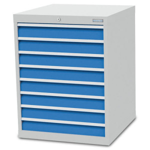Szafa z szufladami Bedrunka+Hirth R 24-24, wys. x szer. x gł. 919 x 705 x 736 mm, kolor jasnoszary, kolor jasnoniebieski, 8 x szuflada 8 x 100 mm