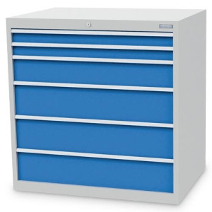 Szafa z szufladami Bedrunka+Hirth R 36-24, wys. x szer. x gł. 1019 x 1005 x 736 mm, kolor jasnoszary, kolor jasnoniebieski, 6 x szuflada 2 x 75 + 1 x 150 + 3 x 200 mm