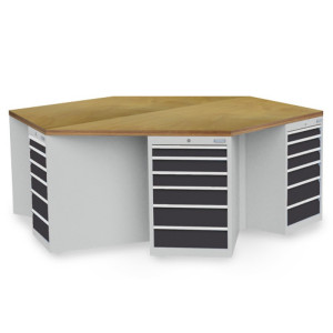 Grupowa ława warsztatowa Bedrunka+Hirth R 18-24, z 36 szufladami, wys. x szer. x gł. 859 x 2500 x 2165 mm, kolor jasnoszary, kolor antracytowoszary