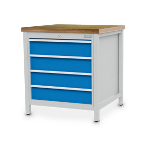 Stół warsztatowy Bedrunka+Hirth R 24-24, wys. x szer. x gł. 959 x 810 x 750 mm, kolor jasnoszary, kolor jasnoniebieski, 4 x szuflada 4 x 150 mm