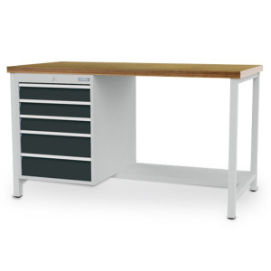Stół warsztatowy Bedrunka+Hirth R 18-24, wys. x szer. x gł. 859 x 1500 x 750 mm, kolor jasnoszary, kolor antracytowoszary, 5 x szuflada 3 x 100 + 2 x 150 mm