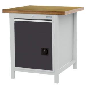 Stół warsztatowy Bedrunka+Hirth R 18-24, wys. x szer. x gł. 959 x 810 x 750 mm, kolor jasnoszary, kolor antracytowoszary, 1 x szuflada 1 x 150 mm, 1 drzwi skrzydłowe 1 x 450 mm