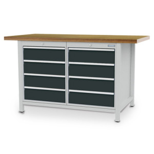 Stół warsztatowy Bedrunka+Hirth R 18-24, wys. x szer. x gł. 859 x 1500 x 750 mm, kolor jasnoszary, kolor antracytowoszary, 8 x szuflada 8 x 150 mm