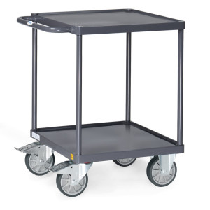 Wózek stołowy i montażowy fetra® ESD z wannami z blachy stalowej o wymiarach 600 x 600 mm każda