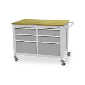 Mobilna ława warsztatowa Bedrunka+Hirth, 6 szuflad, biały aluminiowy