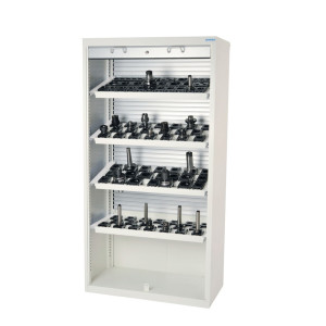 Wysoka szafa na narzędzia CNC Bedrunka+Hirth z aluminiową roletą, wys. x szer. x gł. 1950 x 1000 x 500 mm, VDI 30 (80 sztuk)