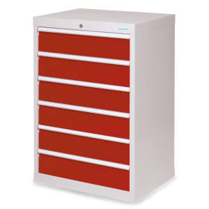 Szafa z szufladami Bedrunka+Hirth Profi, szuflady 6 x 150 mm, wys. x szer. x gł. 1019 x 680 x 500 mm, jasnoszary, czerwony rubinowy