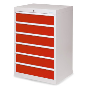 Szafa z szufladami Bedrunka+Hirth Profi, szuflady 6 x 150 mm, wys. x szer. x gł. 1019 x 680 x 500 mm, jasnoszary, czerwony drogowy