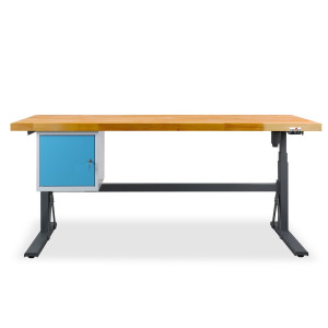 Ława warsztatowa Steinbock® e-Adjust z funkcją elektrycznej regulacji wysokości, wyposażona w dolny kontener, wys. x szer. x gł. 700–1170 x 2000 x 750 mm, udźwig 350 kg