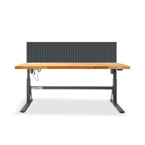 Ława warsztatowa Steinbock® e-Adjust z funkcją elektrycznej regulacji wysokości, wyposażona w perforowaną ścianę, wys. x szer. x gł. 700–1170 x 2000 x 750 mm, udźwig 350 kg