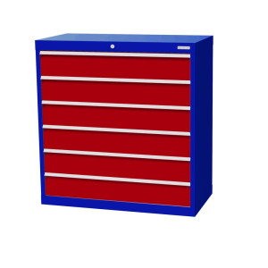 Szafa z szufladami Bedrunka+Hirth Profi, szuflady 6 x 150 mm, wys. x szer. x gł. 1019 x 980 x 500 mm, niebieski gencjanowy, czerwony rubinowy