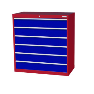 Szafa z szufladami Bedrunka+Hirth Profi, szuflady 6 x 150 mm, wys. x szer. x gł. 1019 x 980 x 500 mm, czerwony rubinowy, niebieski gencjanowy