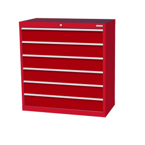 Szafa z szufladami Bedrunka+Hirth Profi, szuflady 6 x 150 mm, wys. x szer. x gł. 1019 x 980 x 500 mm, czerwony drogowy, czerwony rubinowy