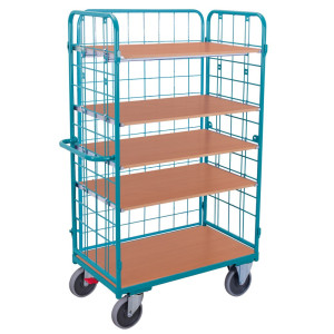 Wózek piętrowy Ameise®, z kratą drucianą, otwarty z 3 stron, 5 pięter o wymiarach 1000 × 700 mm