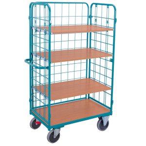 Wózek piętrowy Ameise®, z kratą drucianą, otwarty z 3 stron, 4 piętra o wymiarach 1000 × 700 mm
