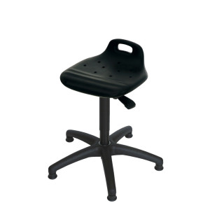 Taboret obrotowy HEMMDAL, siedzisko z PU z oparciem + uchwyt transportowy, wysokość siedziska 430–620 mm, ślizgacz podłogowy