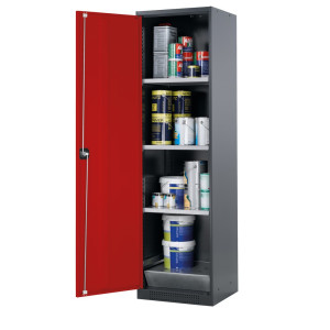 Szafa na chemikalia asecos® CS-CLASSIC, z denną wanną ociekową z blachą dziurkowaną i 3 półkami, wys. x szer. x gł. 1950 x 545 x 520 mm, kolor czerwony