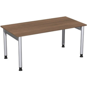 Geramöbel biurko Profi z regulacją wysokości ręcznie, rama 4-nóżkowa, szer. × gł. 1600 × 800 mm, drewno orzechowe