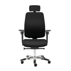 Krzesło biurowe SITWELL STEIFENSAND Spirit, z regulacją głębokości podparcia odcinka lędźwiowego, z zagłówkiem, aluminiowa podstawa krzyżakowa, skóra, kolor czarny