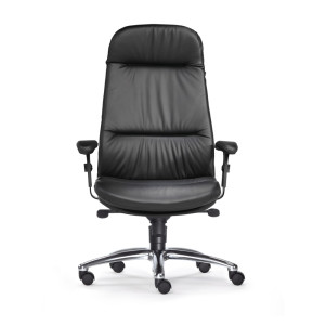 SITWELL STEIFENSAND Krzesło biurowe, wytrzymałość na obciążenia, model Top, bardzo wysokie oparcie, podstawa krzyżakowa z aluminium w wysokim połysku, siedzisko skórzane