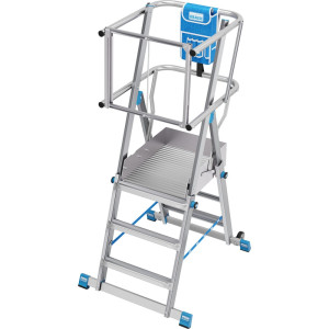 Drabina z podestem teleskopowa KRAUSE® STABILO z dużą platformą SkyMatic, 3–5 szczebli