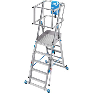 Drabina z podestem teleskopowa KRAUSE® STABILO z dużą platformą SkyMatic, 5–9 szczebli