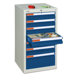Szafa z szufladami stumpf® Premium, szuflady 6 x 100 + 1 x 200 mm, wys. x szer. x gł. 900 x 500 x 500 mm, jasnoszara