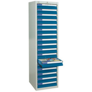 Szafa z szufladami stumpf® Premium, szuflady 17 x 100 mm, wys. x szer. x gł. 1800 x 500 x 500 mm, jasnoszara