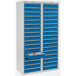 Szafa z szufladami stumpf®, szuflady 34 x 100 mm, wys. x szer. x gł. 1800 x 1000 x 500 mm, jasnoszara/niebieska