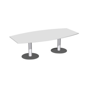 Stół konferencyjny o kształcie beczki, z podstawą talerzową, szer. x gł. 2400 x 800/1200 mm, jasnoszary