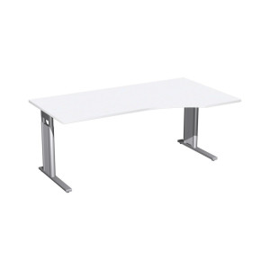 Geramöbel biurko Profi z regulacją wysokości ręcznie, stelaż typu C, blat w kształcie litery PC po prawej stronie, szer. x gł. 1800 x 800/1000 mm, kolor biały