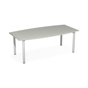 Stół konferencyjny o kształcie beczki, szer. x gł. 2000 x 800/ 1200 mm, jasnoszary/białe aluminium