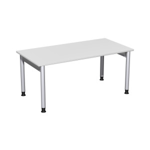 Geramöbel biurko Profi z regulacją wysokości ręcznie, rama 4-nóżkowa, szer. × gł. 1 600 × 800 mm, kolor jasnoszary