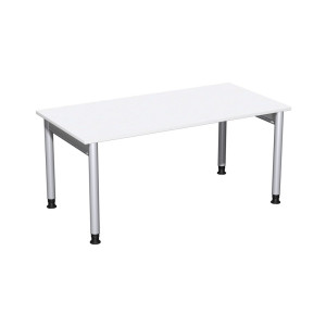 Geramöbel biurko Profi z regulacją wysokości ręcznie, rama 4-nóżkowa, szer. × gł. 1600 × 800 mm, kolor biały