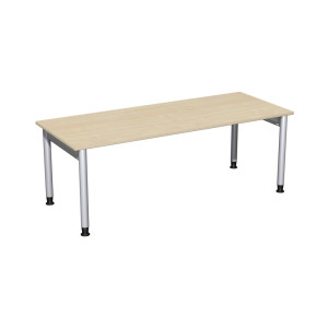 Geramöbel biurko Profi z regulacją wysokości ręcznie, rama 4-nóżkowa, szer. × gł. 2000 × 800 mm, drewno klonowe
