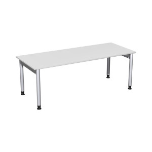 Geramöbel biurko Profi z regulacją wysokości ręcznie, rama 4-nóżkowa, szer. × gł. 2000 × 800 mm, kolor jasnoszary