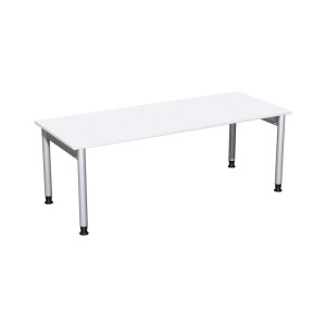 Geramöbel biurko Profi z regulacją wysokości ręcznie, rama 4-nóżkowa, szer. × gł. 2000 × 800 mm, kolor biały