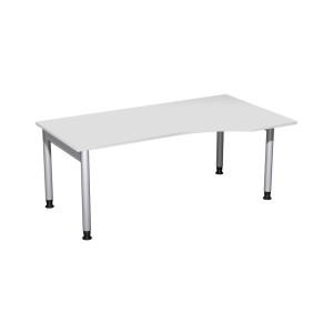 Geramöbel biurko Profi z regulacją wysokości ręcznie, stelaż z 4 nogami, blat w kształcie litery PC po prawej stronie, szer. x gł. 1800 x 1000 mm, kolor jasnoszary