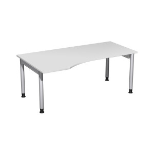 Geramöbel biurko Profi z regulacją wysokości ręcznie, stelaż z 4 nogami, blat w kształcie litery PC po lewej stronie, szer. x gł. 1800 x 1000 mm, kolor jasnoszary