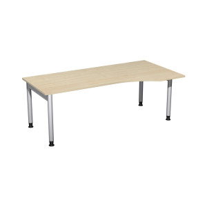 Geramöbel biurko Profi z regulacją wysokości ręcznie, stelaż z 4 nogami, blat w kształcie litery PC po prawej stronie, szer. x gł. 2000 x 1000 mm, drewno klonowe