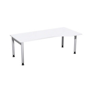 Geramöbel biurko Profi z regulacją wysokości ręcznie, stelaż z 4 nogami, blat w kształcie litery PC po prawej stronie, szer. x gł. 2000 x 1000 mm, kolor biały