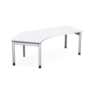 Geramöbel biurko Profi z regulacją wysokości ręcznie, wolnostojący blat 135° w lewo, rama 4-nóżkowa, szer. × gł. 2 166 × 1 130 mm, kolor biały