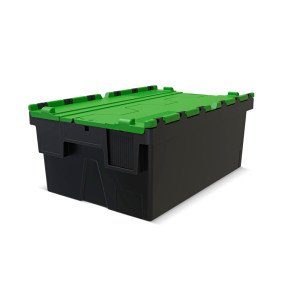 Europojemnik Alpha wykonany z regranulatu PP z pokrywą, czarno-zielony, 40 l, wys. x szer. x gł. 250 x 600 x 400 mm